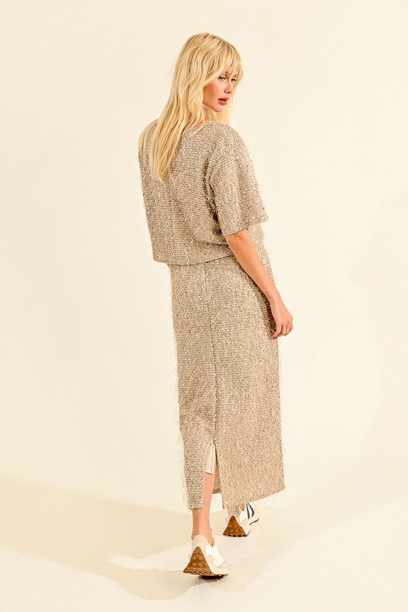 Molly Bracken langer Paillettenrock beige