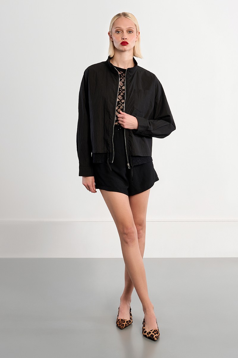 Molly Bracken sportliche Nylonjacke mit Spitze schwarz